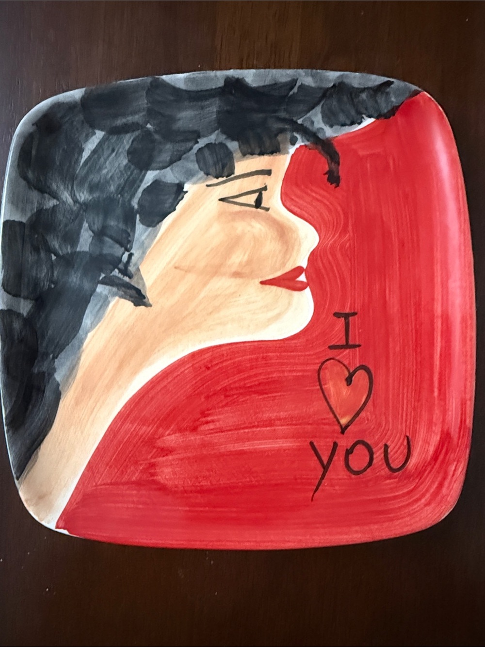Fortini Hand-Painted Made in Italy Red & Black Ceramic Wall Plate with I ❤️ You